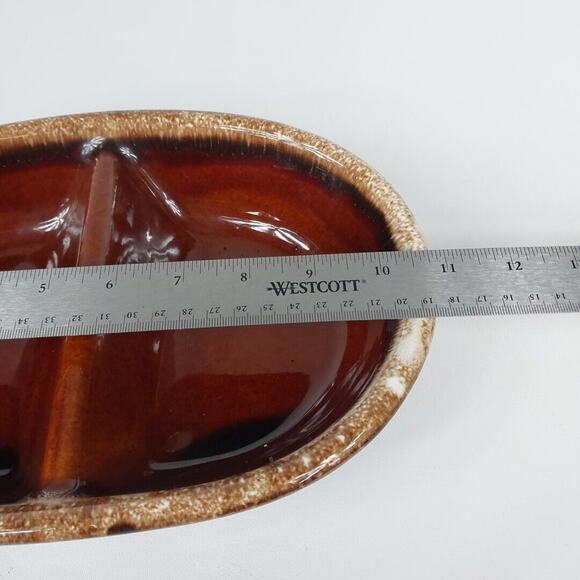 VTG Hull H.P. Co Oven Proof Dish Oval Divided Casserole Brown Drip‎ Pottery USA - Picture 2 of 4